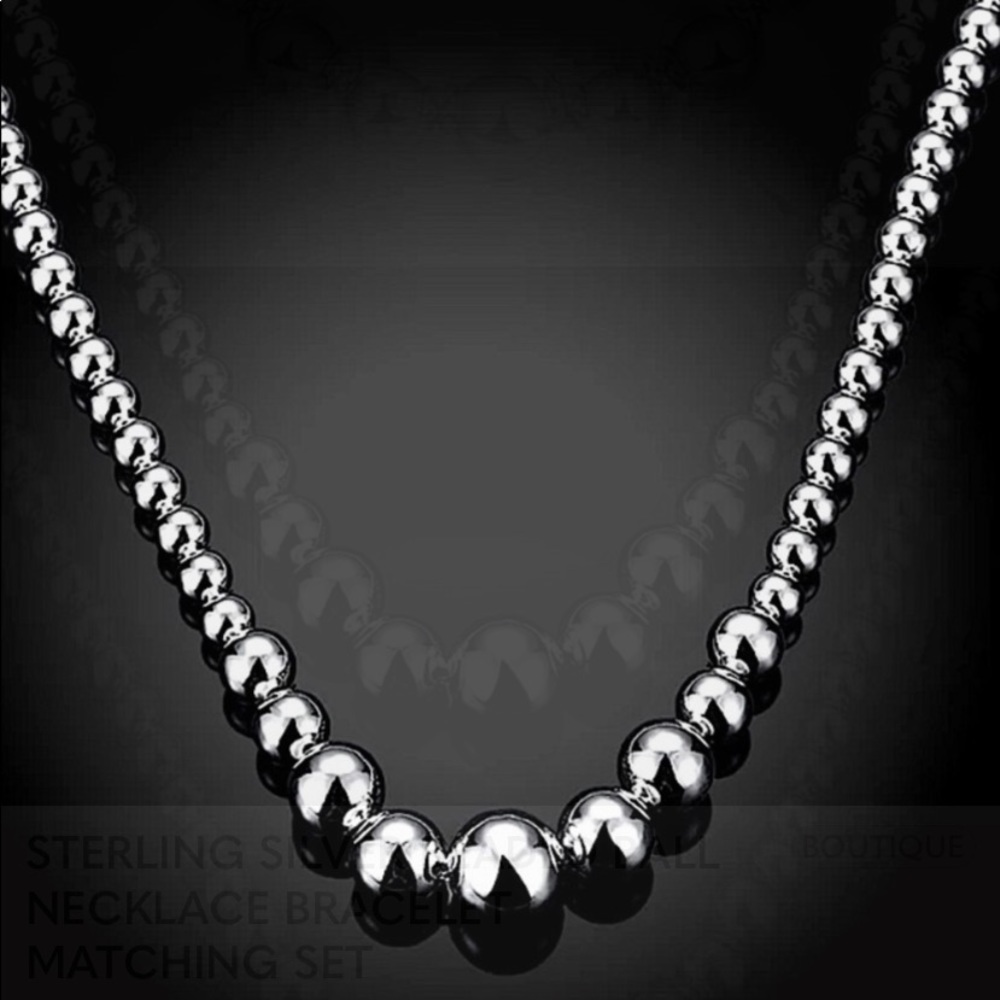STERLING SILVER BEADED BALL MATCHING NECKLACE BRACELET SET - Picture 10 of 12